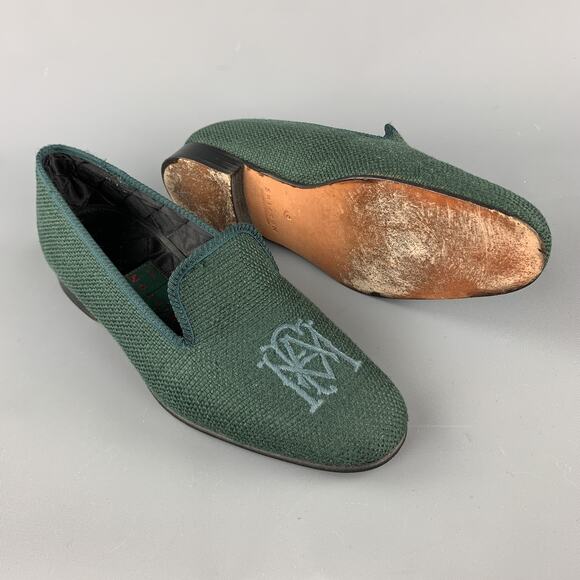 SHIPTON Size 8 Forest Green Woven Silk Embroidery Slippers Loafers - Picture 3 of 11